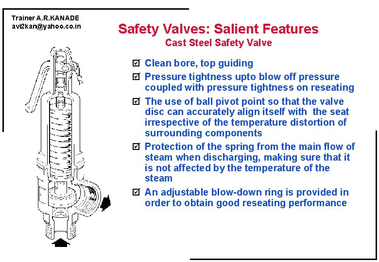 Trainer A. R. KANADE avi 2 kan@yahoo. co. in Safety Valves: Salient Features Cast