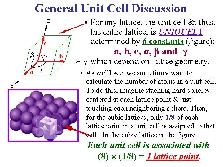 General Unit Cell Discussion • For any lattice, the unit cell &, thus, the