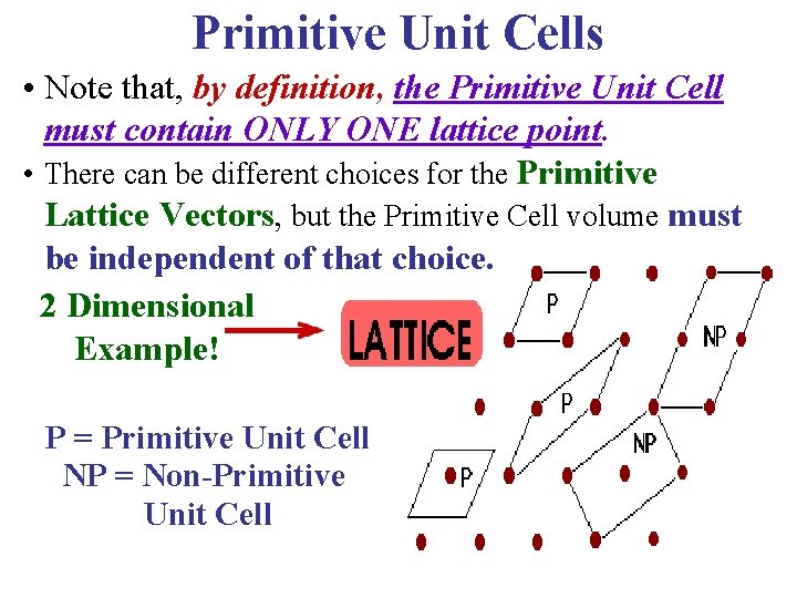 Primitive Unit Cells • Note that, by definition, the Primitive Unit Cell must contain