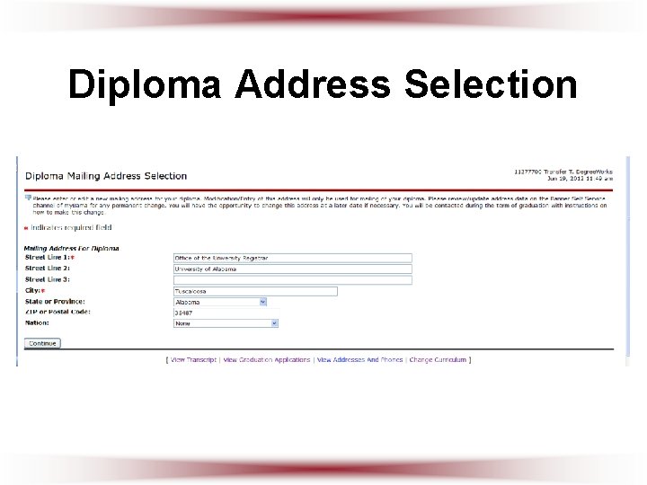 Diploma Address Selection 