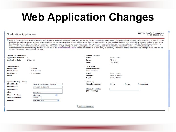 Web Application Changes 