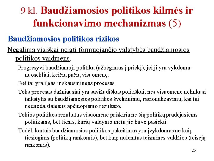 9 kl. Baudžiamosios politikos kilmės ir funkcionavimo mechanizmas (5) Baudžiamosios politikos rizikos Negalima visiškai