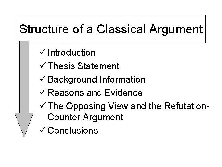 Structure of a Classical Argument ü Introduction ü Thesis Statement ü Background Information ü