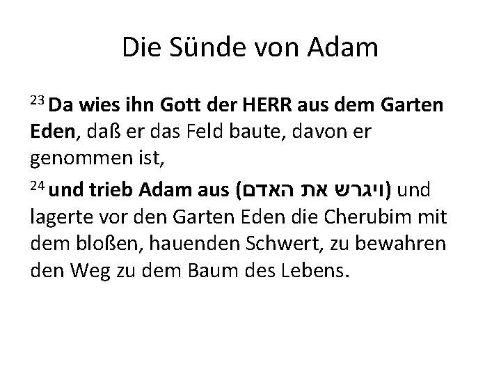 Die Sünde von Adam 23 Da wies ihn Gott der HERR aus dem Garten