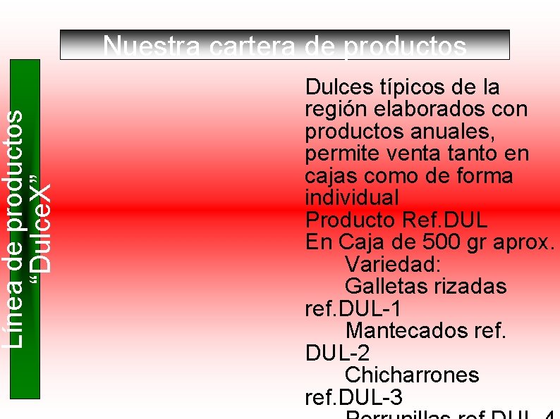 Línea de productos “Dulce. X” Nuestra cartera de productos Dulces típicos de la región