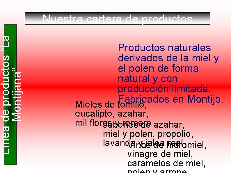 Línea de productos “La Montijana” Nuestra cartera de productos Productos naturales derivados de la
