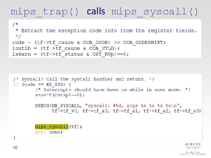 mips_trap() calls mips_syscall() 16 