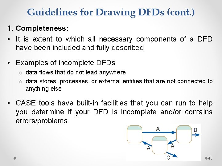Guidelines for Drawing DFDs (cont. ) 1. Completeness: • It is extent to which