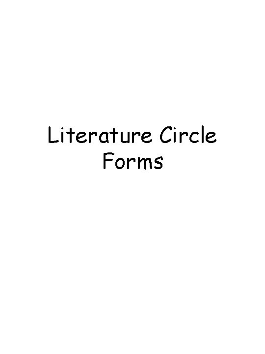 Literature Circle Forms 