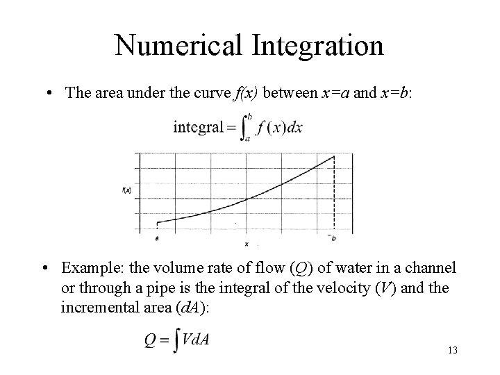 Numerical Integration • The area under the curve f(x) between x=a and x=b: •