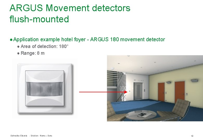 ARGUS Movement detectors flush-mounted ● Application example hotel foyer - ARGUS 180 movement detector