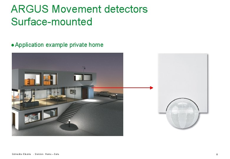 ARGUS Movement detectors Surface-mounted ● Application example private home Schneider Electric - Division -
