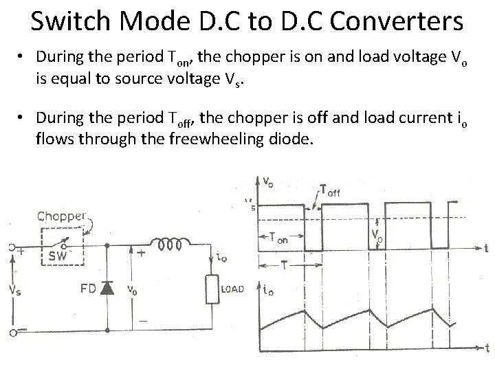 Switch Mode D. C to D. C Converters • During the period Ton, the