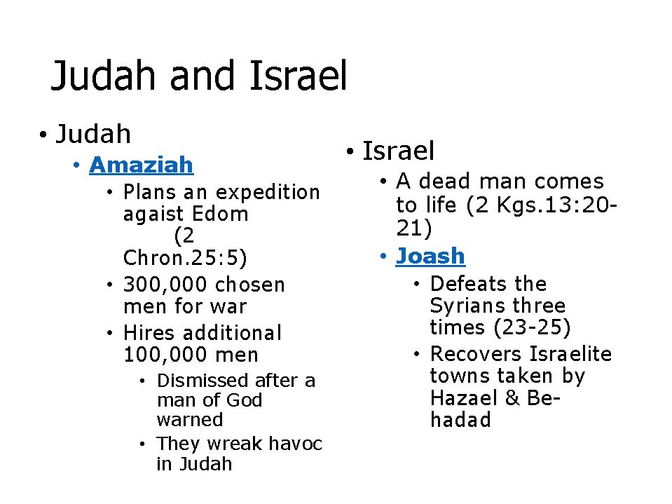 Judah and Israel • Judah • Amaziah • Plans an expedition agaist Edom (2