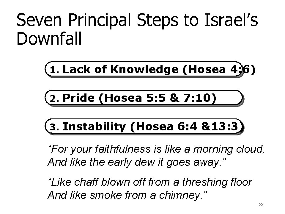 Seven Principal Steps to Israel’s Downfall 1. Lack of Knowledge (Hosea 4: 6) 2.