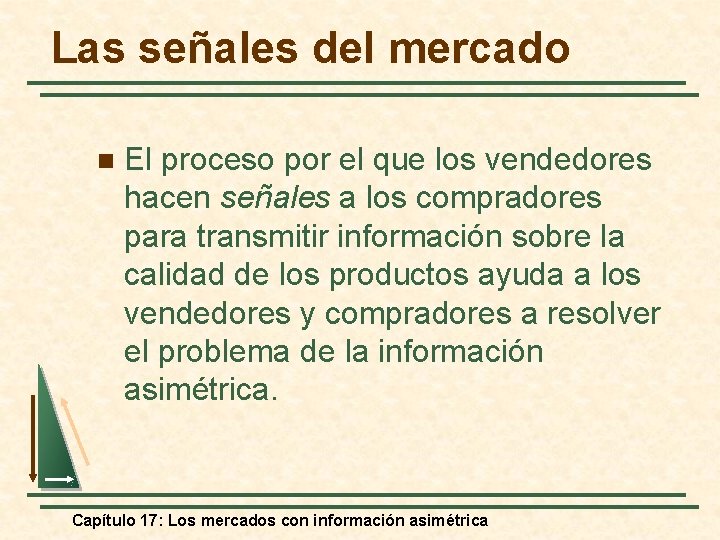 Las señales del mercado n El proceso por el que los vendedores hacen señales