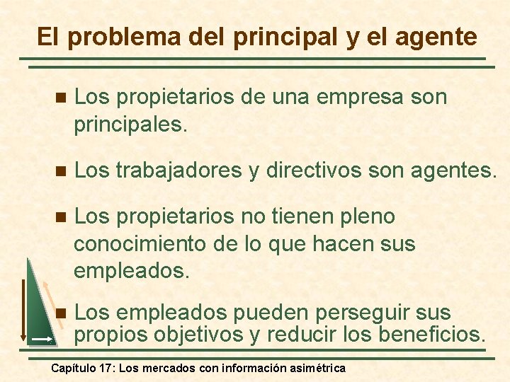 El problema del principal y el agente n Los propietarios de una empresa son