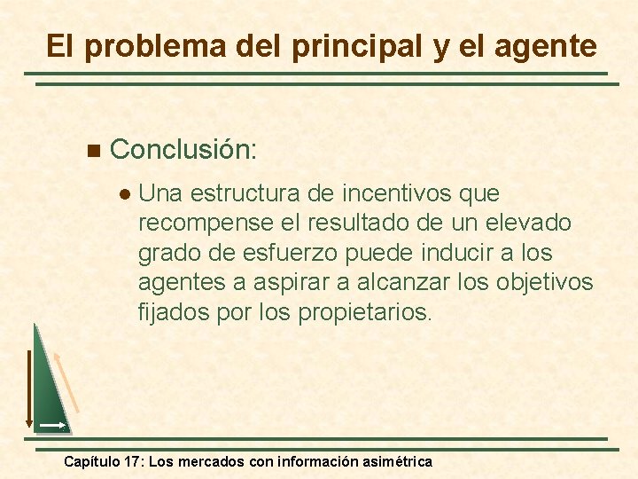 El problema del principal y el agente n Conclusión: l Una estructura de incentivos