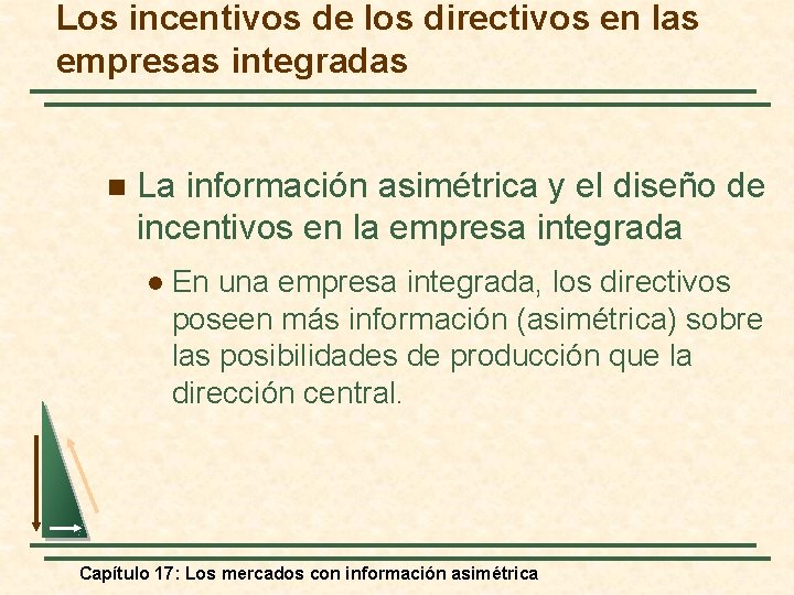 Los incentivos de los directivos en las empresas integradas n La información asimétrica y