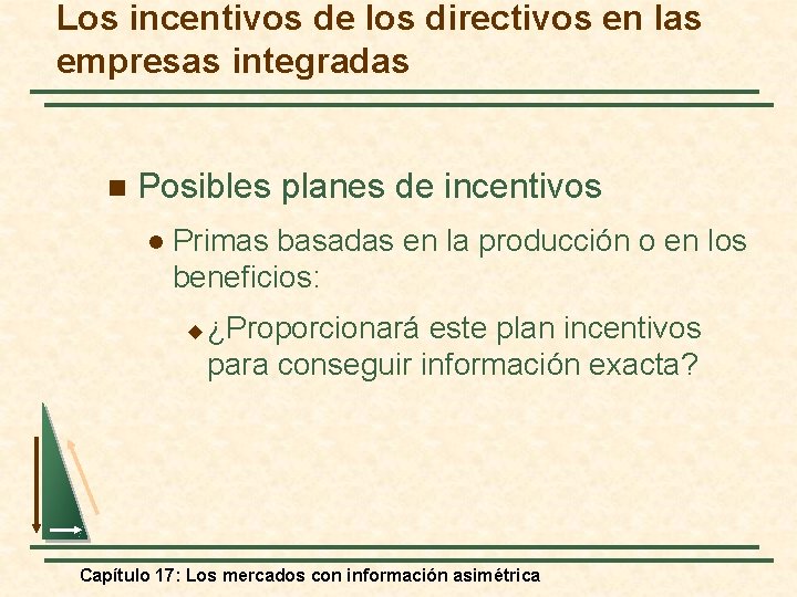 Los incentivos de los directivos en las empresas integradas n Posibles planes de incentivos