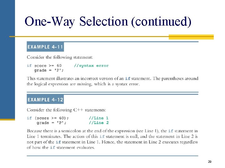 One-Way Selection (continued) 29 One-Way Selection (continued) 29