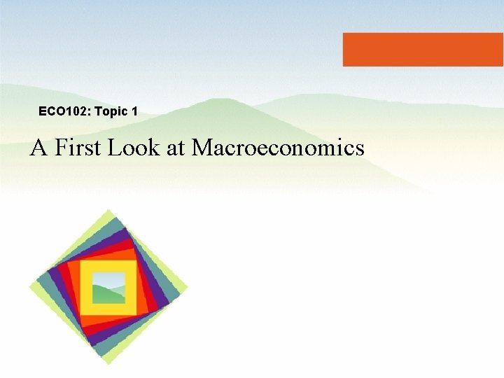 ECO 102: Topic 1 A First Look at Macroeconomics 
