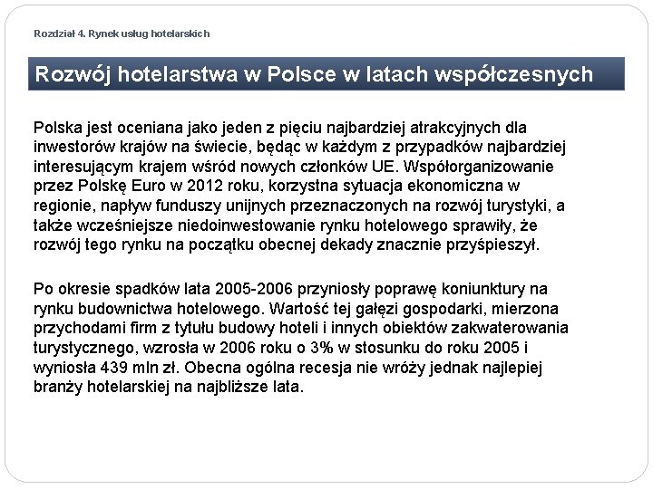 Rozdział 4. Rynek usług hotelarskich Rozwój hotelarstwa w Polsce w latach współczesnych Polska jest