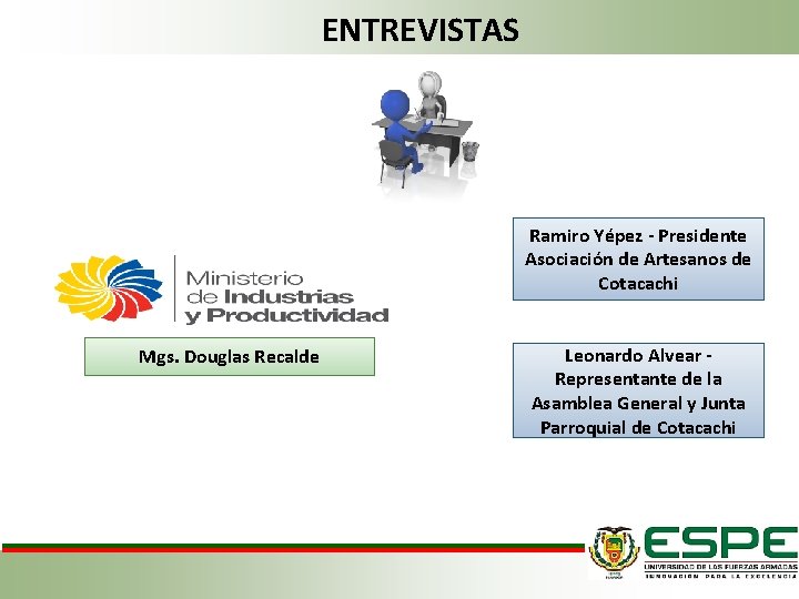 ENTREVISTAS Ramiro Yépez - Presidente Asociación de Artesanos de Cotacachi Mgs. Douglas Recalde Leonardo ENTREVISTAS Ramiro Yépez - Presidente Asociación de Artesanos de Cotacachi Mgs. Douglas Recalde Leonardo