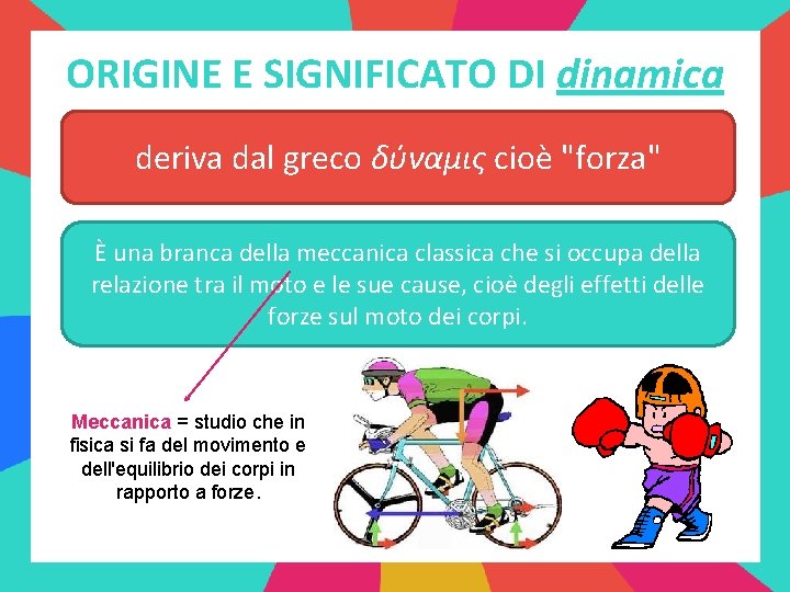ORIGINE E SIGNIFICATO DI dinamica deriva dal greco δύναμις cioè "forza" È una branca