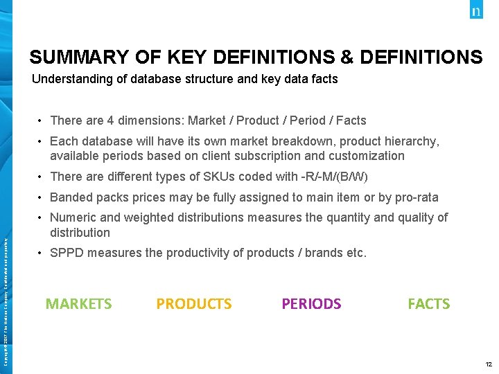 SUMMARY OF KEY DEFINITIONS & DEFINITIONS Understanding of database structure and key data facts