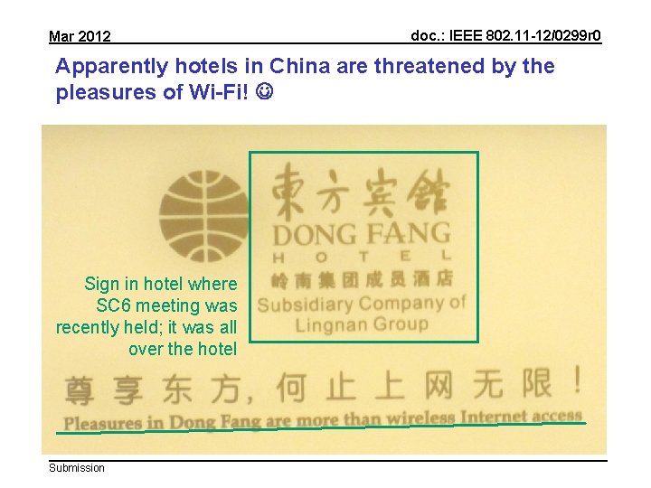 Mar 2012 doc. : IEEE 802. 11 -12/0299 r 0 Apparently hotels in China