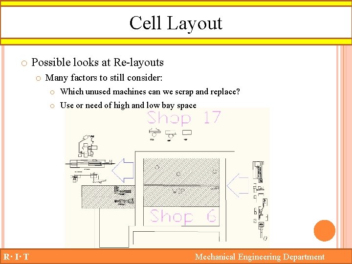Cell Layout o Possible looks at Re-layouts o Many factors to still consider: o