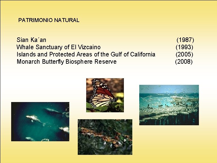 PATRIMONIO NATURAL Sian Ka´an Whale Sanctuary of El Vizcaino Islands and Protected Areas of PATRIMONIO NATURAL Sian Ka´an Whale Sanctuary of El Vizcaino Islands and Protected Areas of