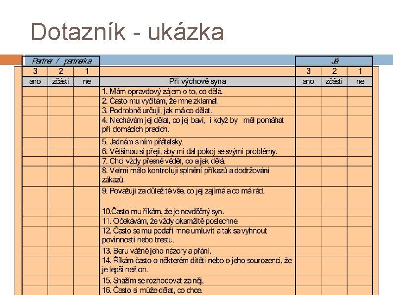 Dotazník - ukázka Dotazník - ukázka