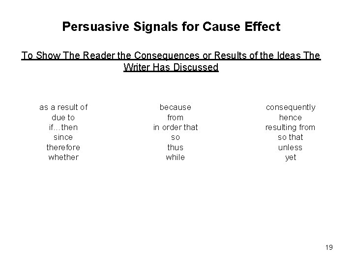 Persuasive Signals for Cause Effect To Show The Reader the Consequences or Results of