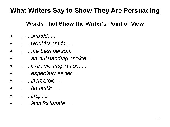 What Writers Say to Show They Are Persuading Words That Show the Writer’s Point