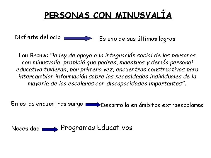 PERSONAS CON MINUSVALÍA Disfrute del ocio Es uno de sus últimos logros Lou Bronw: