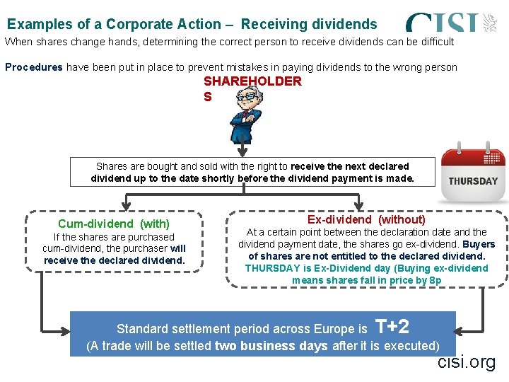 Examples of a Corporate Action – Receiving dividends When shares change hands, determining the