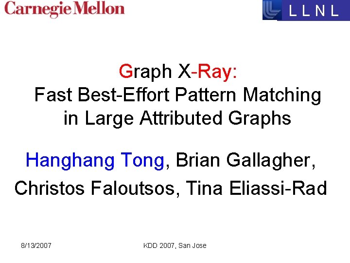 LLNL Graph X-Ray: Fast Best-Effort Pattern Matching in Large Attributed Graphs Hanghang Tong, Brian