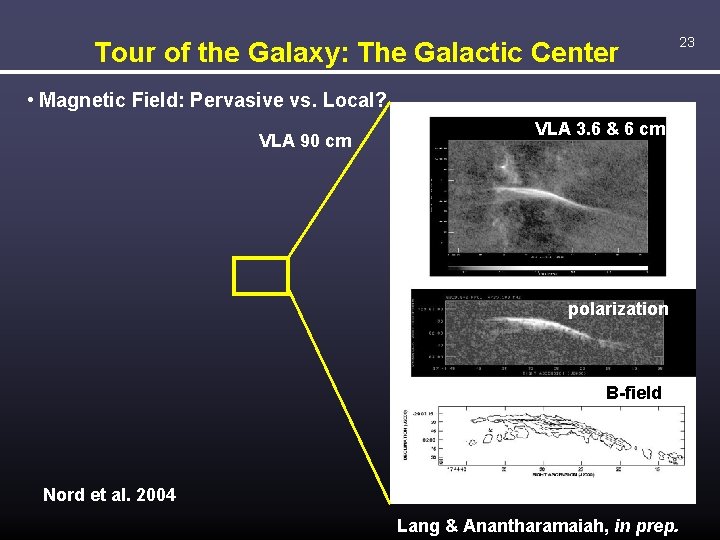 Tour of the Galaxy: The Galactic Center • Magnetic Field: Pervasive vs. Local? VLA