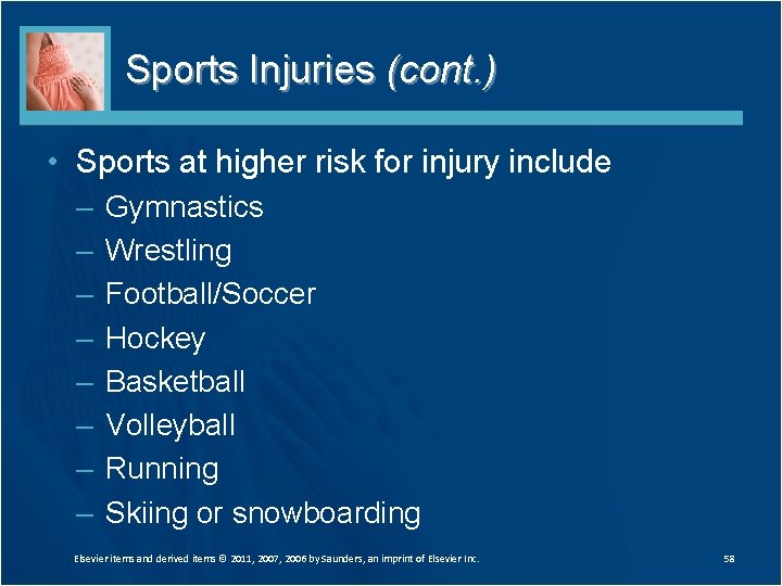 Sports Injuries (cont. ) • Sports at higher risk for injury include – –