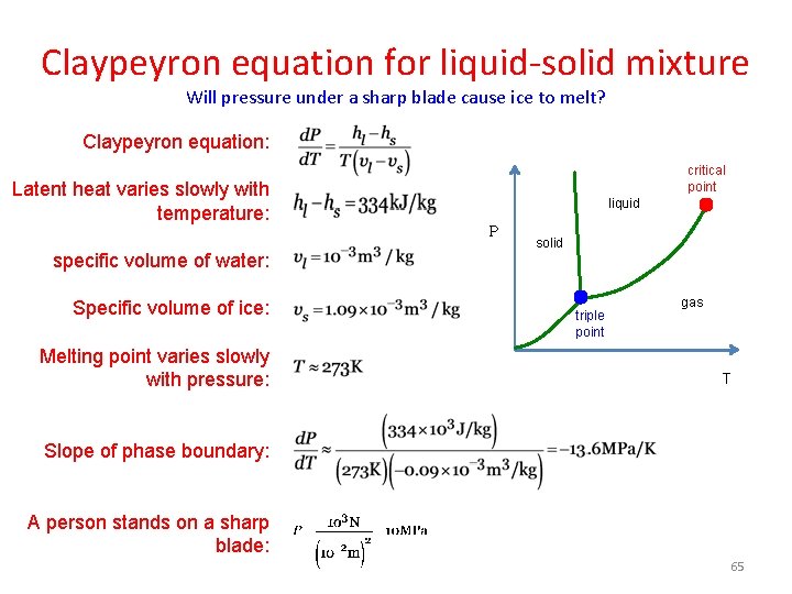 Claypeyron equation for liquid-solid mixture Will pressure under a sharp blade cause ice to