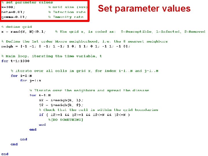 Set parameter values MATLAB implementation 2012 -10 -15 K. Donnay & S. Balietti /