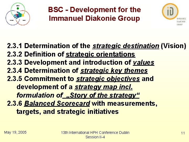 BSC - Development for the Immanuel Diakonie Group 2. 3. 1 Determination of the