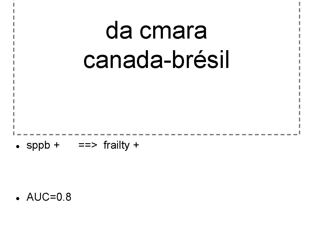 da cmara canada-brésil sppb + AUC=0. 8 ==> frailty + 
