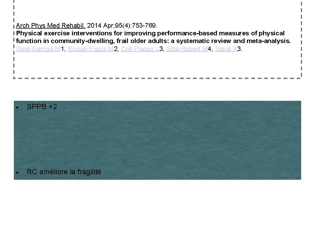 Arch Phys Med Rehabil. 2014 Apr; 95(4): 753 -769. Physical exercise interventions for improving