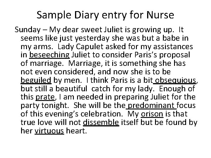 Sample Diary entry for Nurse Sunday – My dear sweet Juliet is growing up.