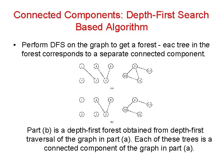 Connected Components: Depth-First Search Based Algorithm • Perform DFS on the graph to get