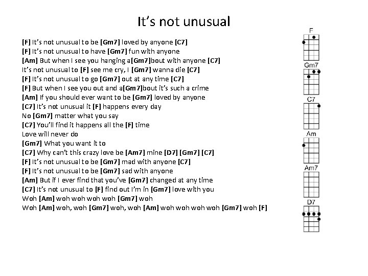 It’s not unusual [F] It’s not unusual to be [Gm 7] loved by anyone