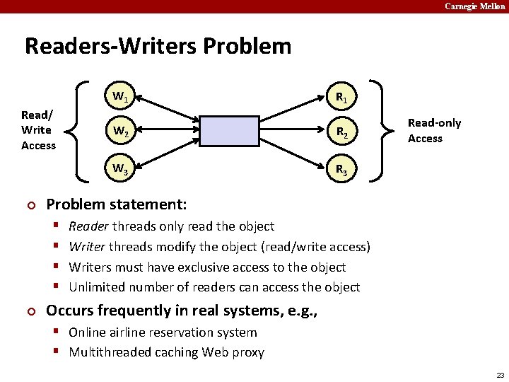 Carnegie Mellon Readers-Writers Problem Read/ Write Access ¢ R 1 W 2 R 2